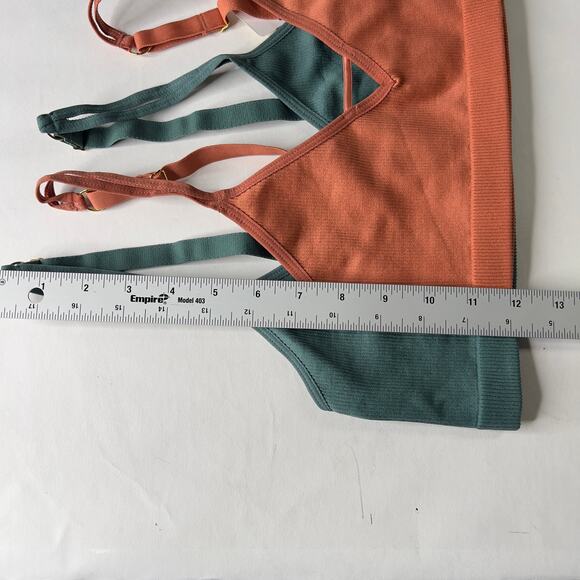 Lively L NEW Green Orange Ribbed Seamless Bralette Bra Set of 2 - Picture 4 of 7